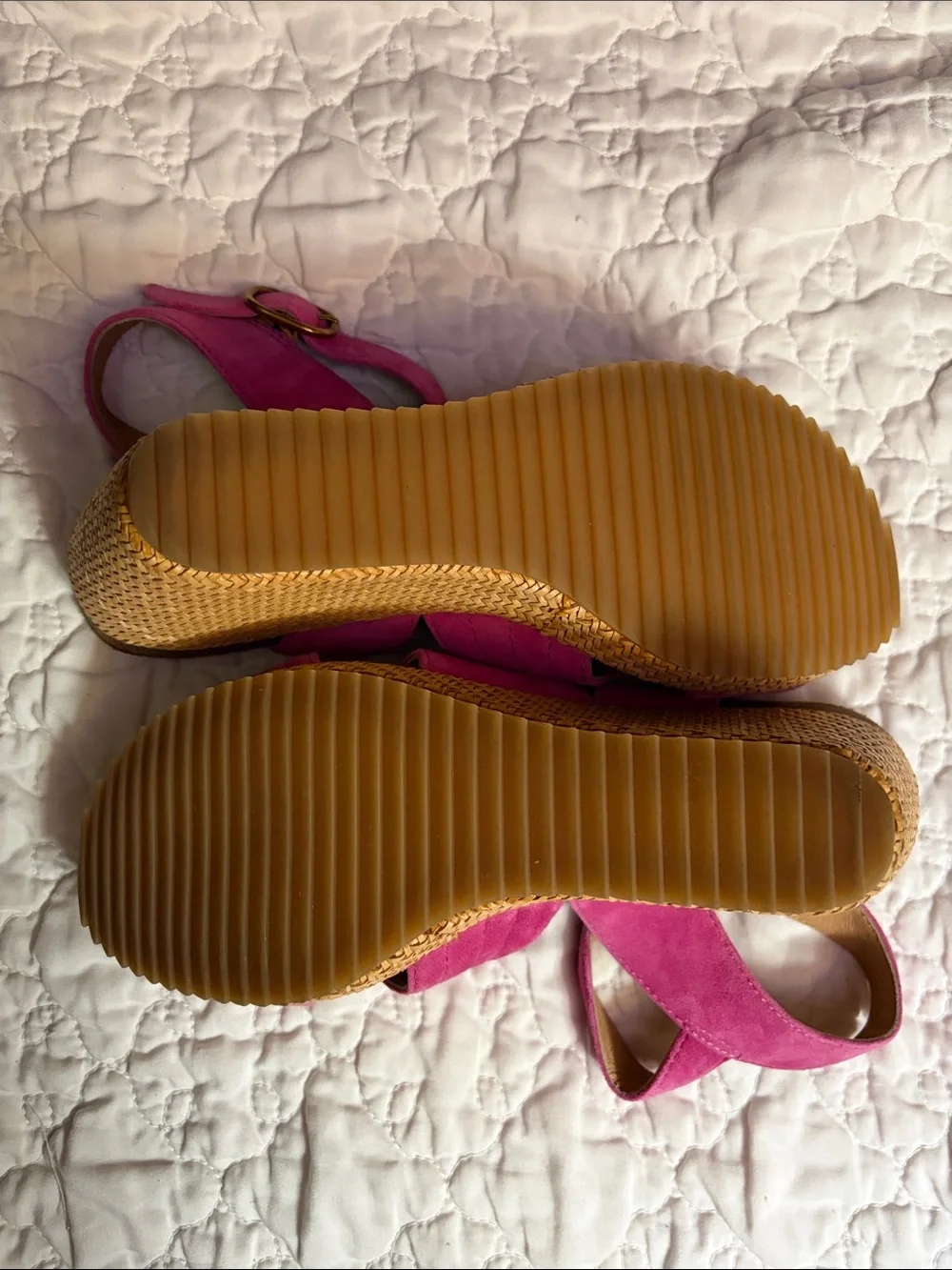 Sofft Hot Pink Suede Wedge Sandals with Ankle Buckle